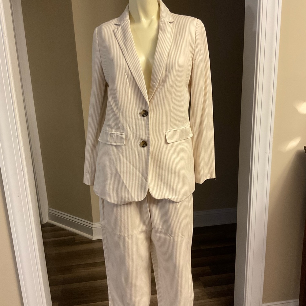 Ann Taylor Cream Pinstripe Pantsuit